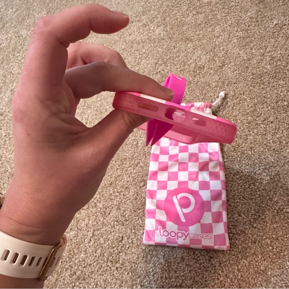 iPhone 14 Pro Pink and White Checkered LoopyCase - Picture 5 of 7